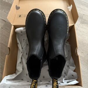 Dr. Martens Black Ankle Boots with Yellow Stitching